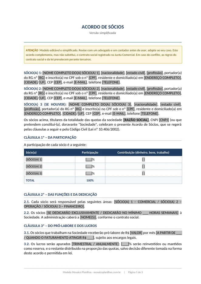 Primeira página do modelo