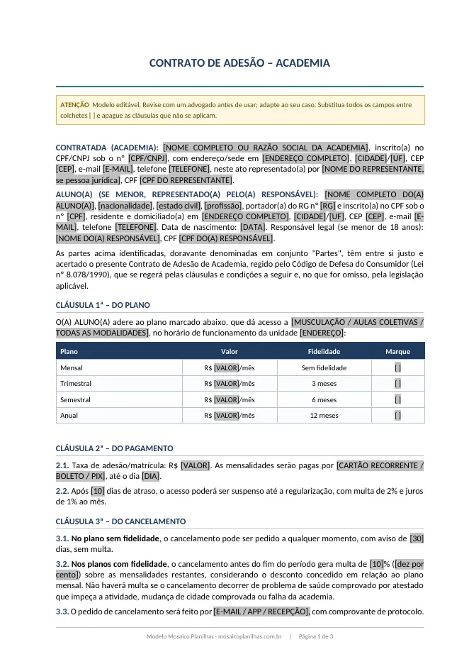 Primeira página do modelo