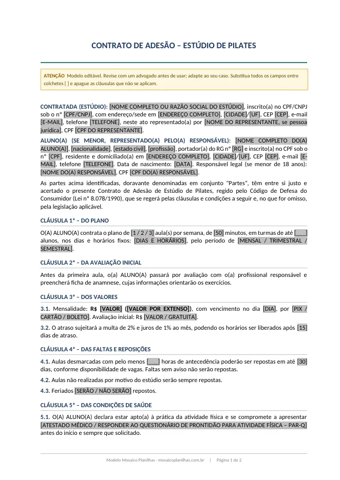 Primeira página do modelo