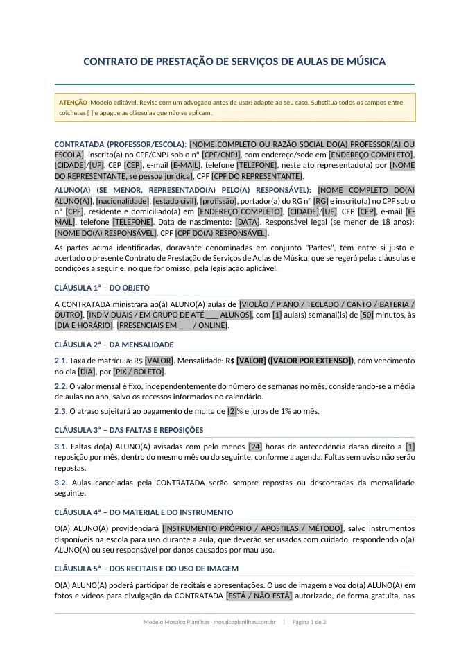 Primeira página do modelo