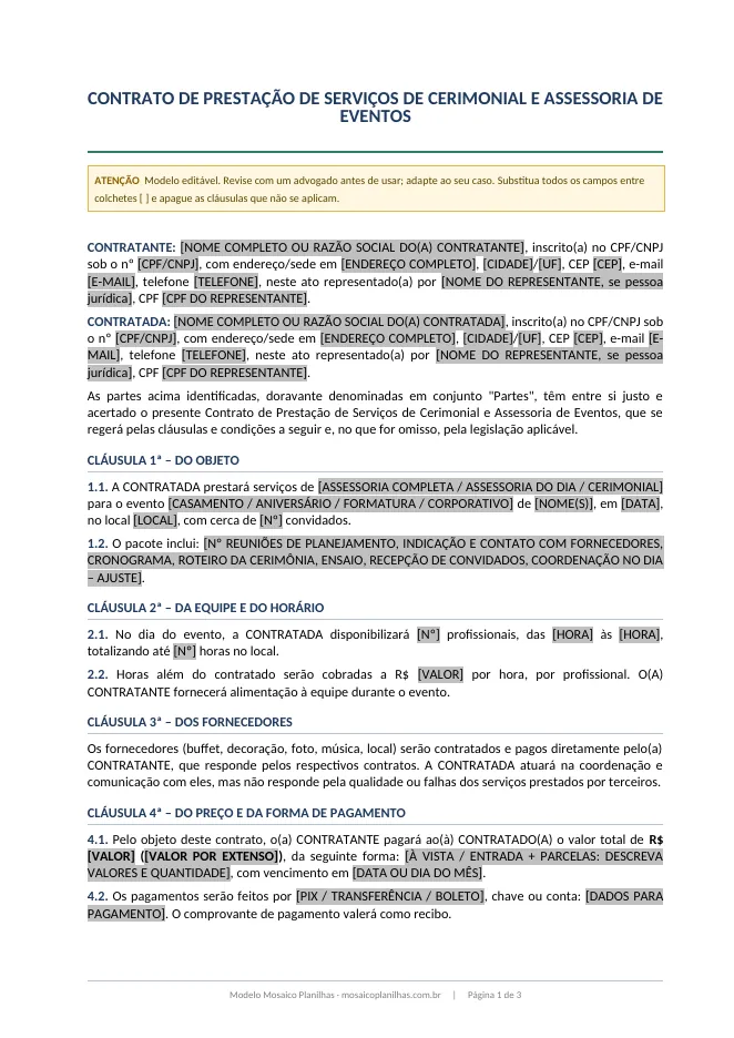 Primeira página do modelo