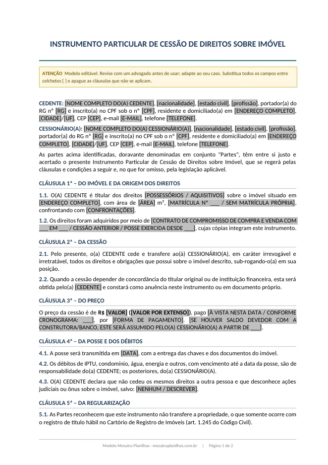 Primeira página do modelo