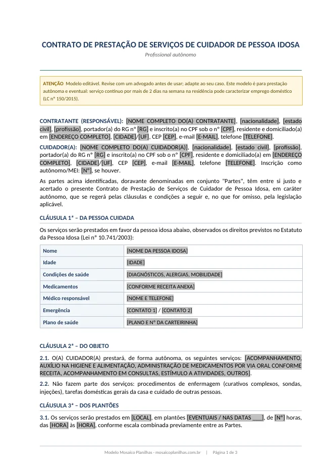 Primeira página do modelo