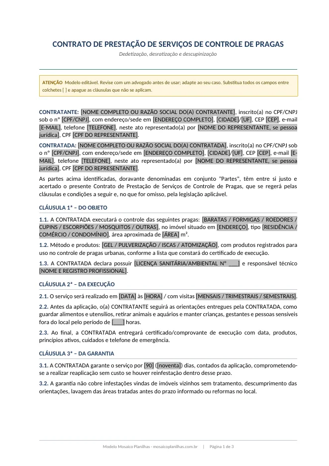 Primeira página do modelo