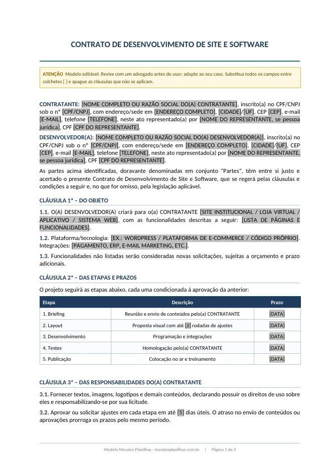 Primeira página do modelo