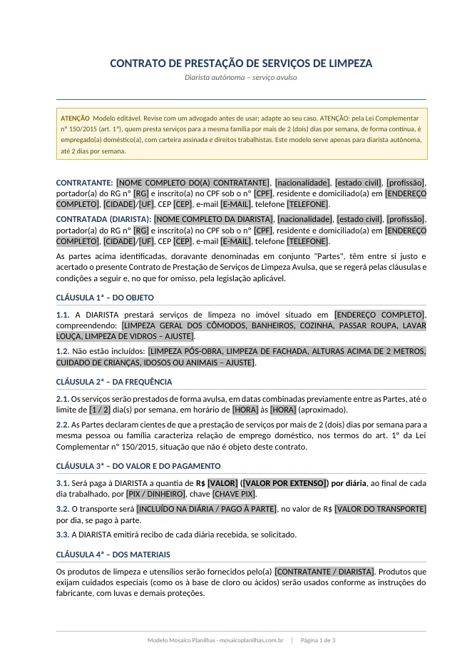 Primeira página do modelo