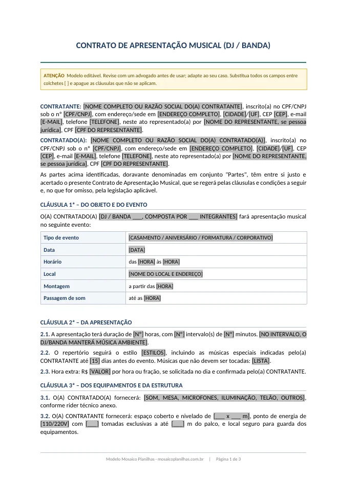 Primeira página do modelo