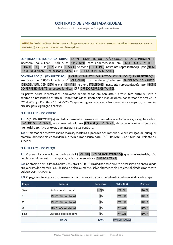 Primeira página do modelo