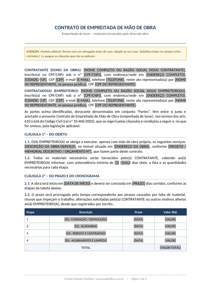 Primeira página do modelo