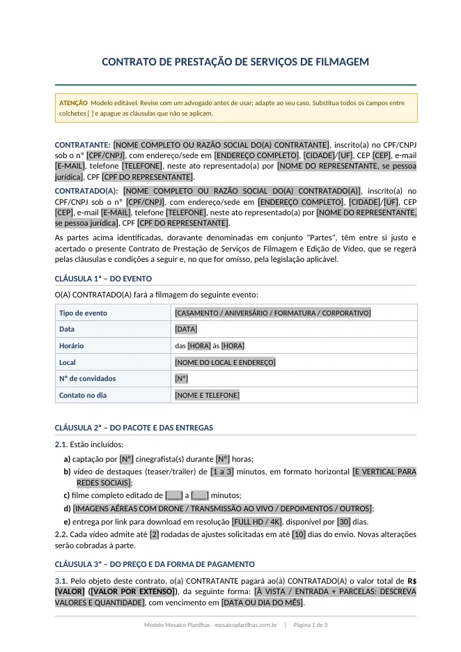 Primeira página do modelo