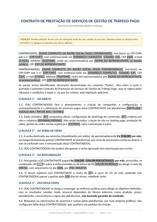 Primeira página do modelo