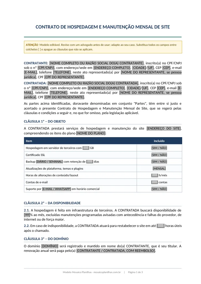 Primeira página do modelo