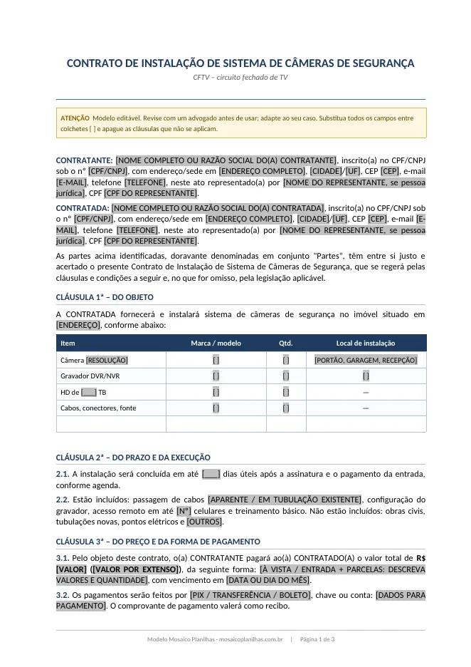 Primeira página do modelo