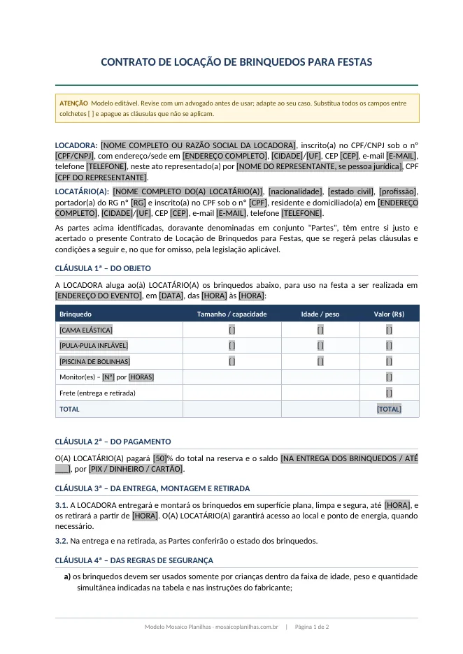 Primeira página do modelo