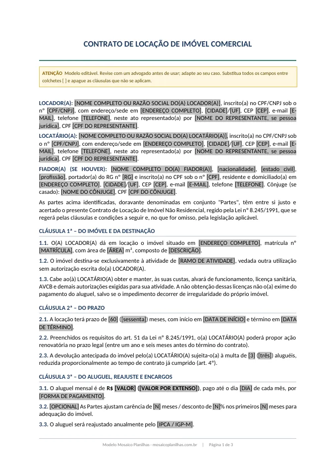 Primeira página do modelo