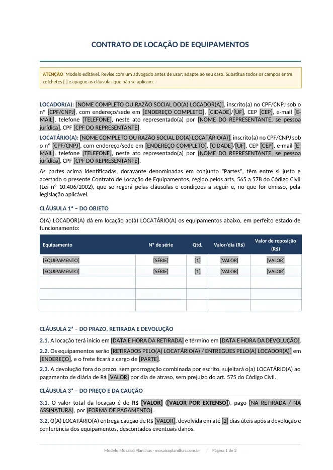 Primeira página do modelo