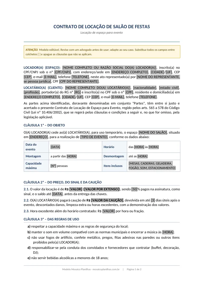 Primeira página do modelo