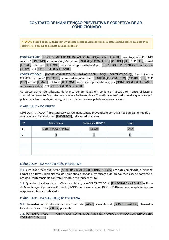 Primeira página do modelo