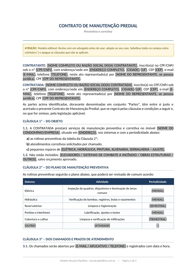 Primeira página do modelo