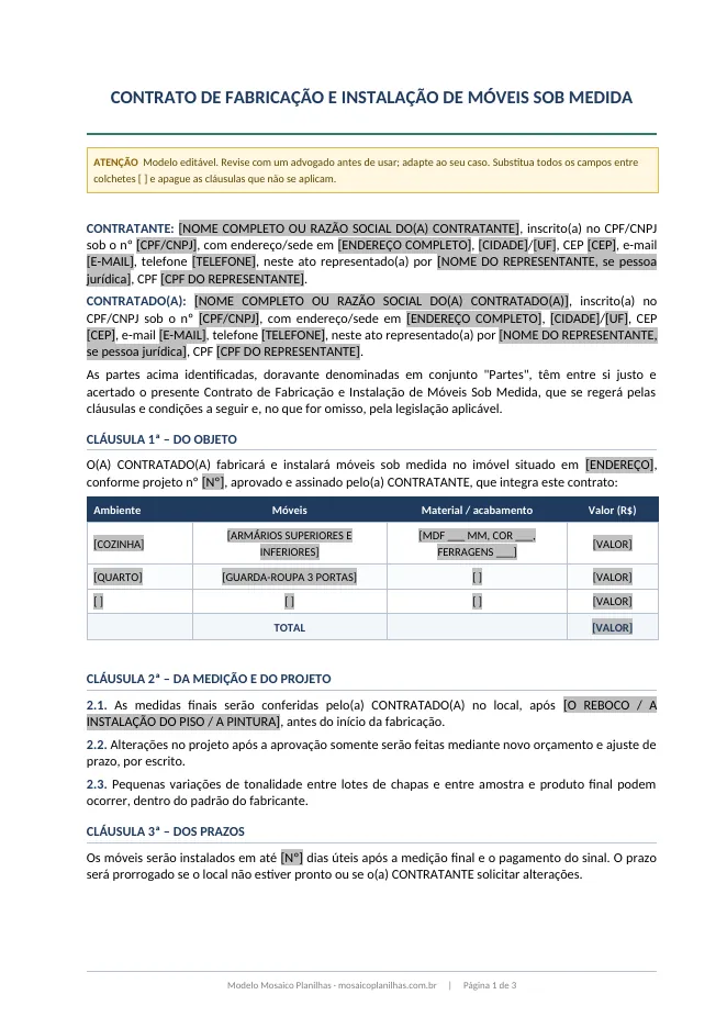 Primeira página do modelo
