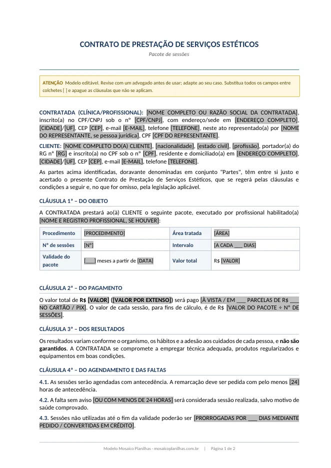 Primeira página do modelo