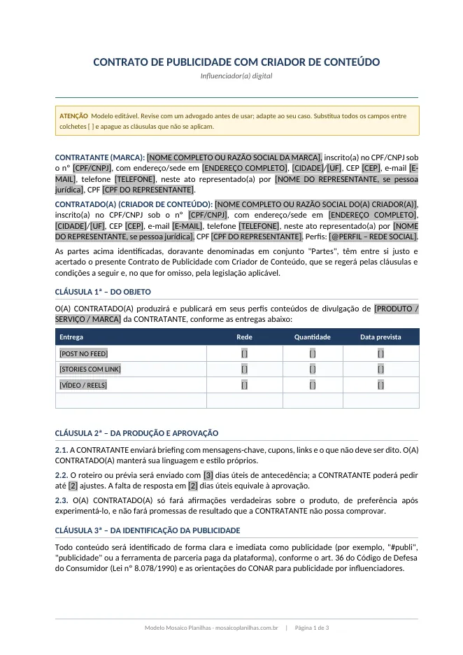 Primeira página do modelo