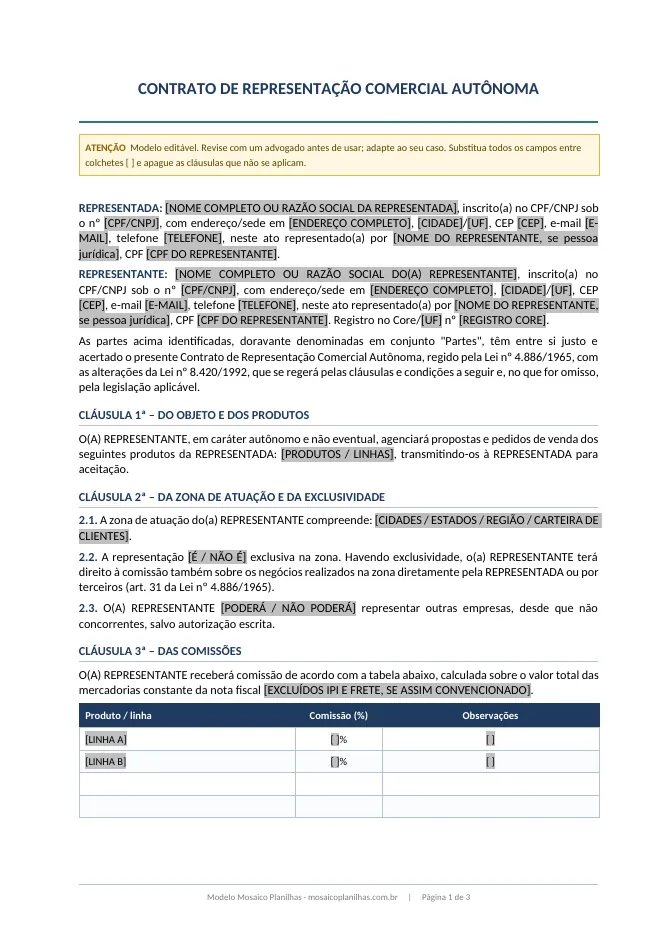 Primeira página do modelo