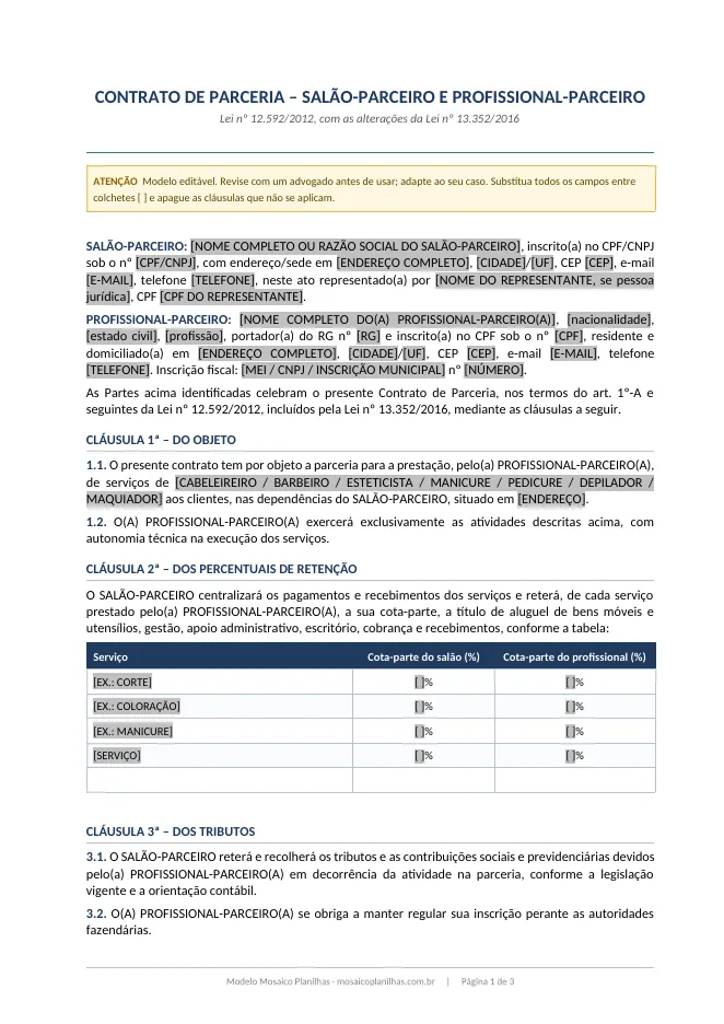 Primeira página do modelo