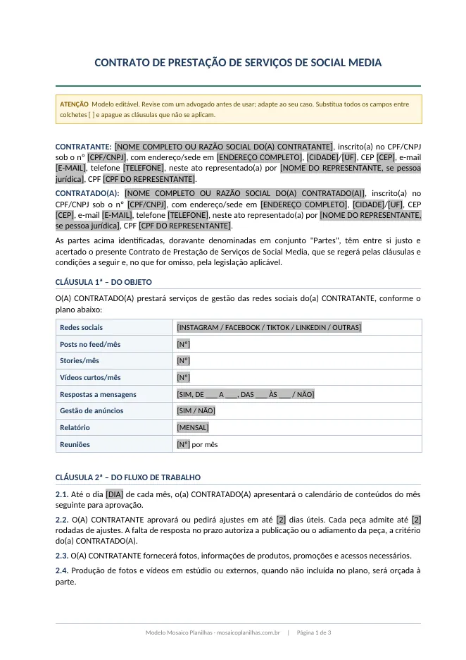 Primeira página do modelo