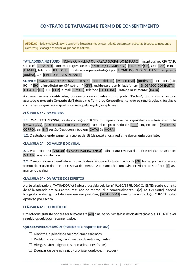 Primeira página do modelo