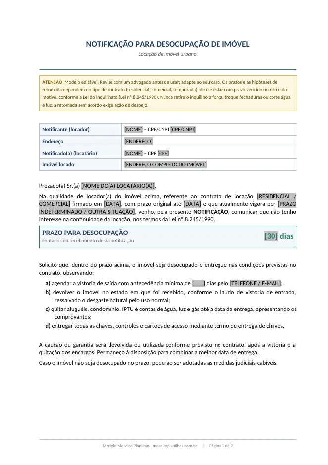 Primeira página do modelo