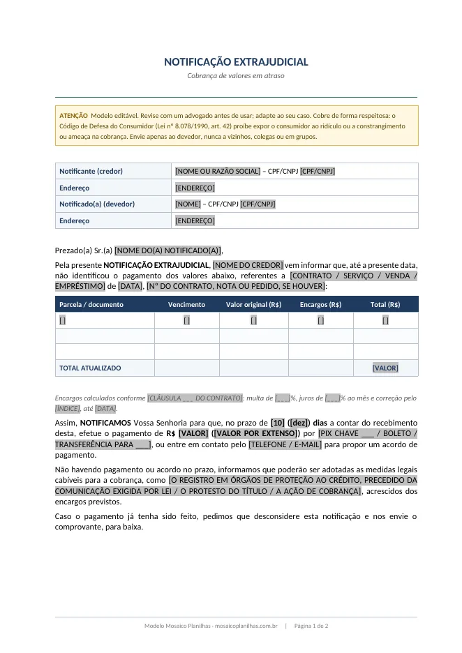 Primeira página do modelo