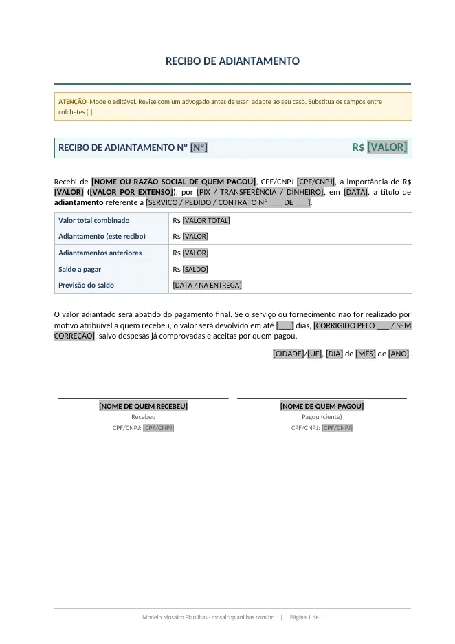 Primeira página do modelo