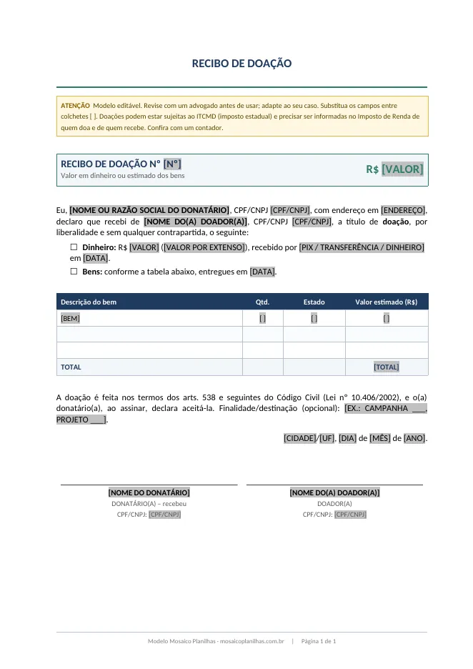 Primeira página do modelo