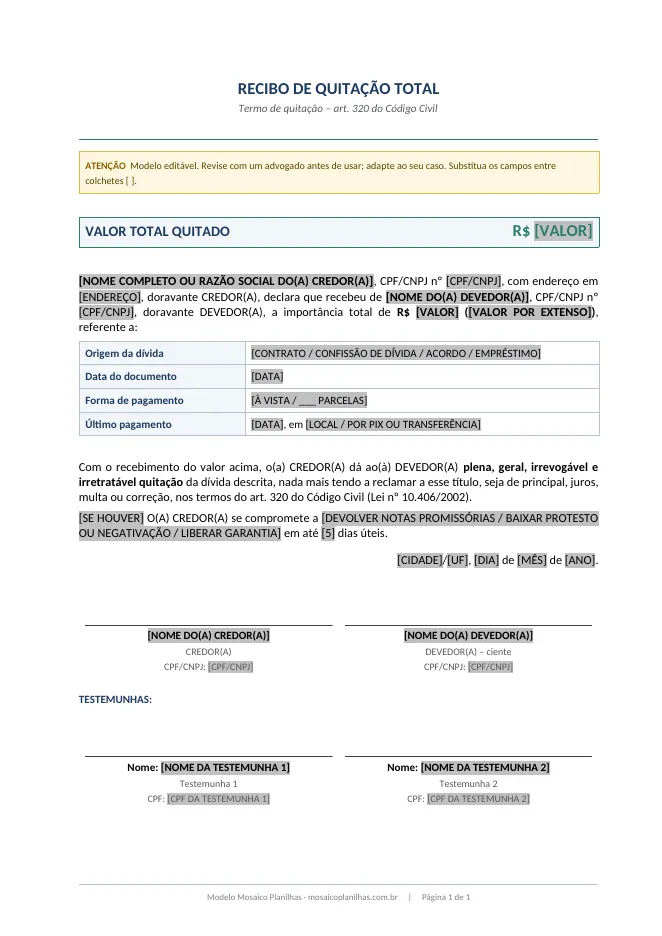 Primeira página do modelo