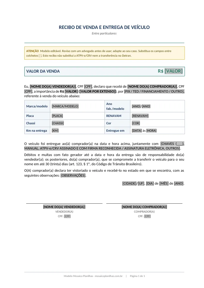 Primeira página do modelo