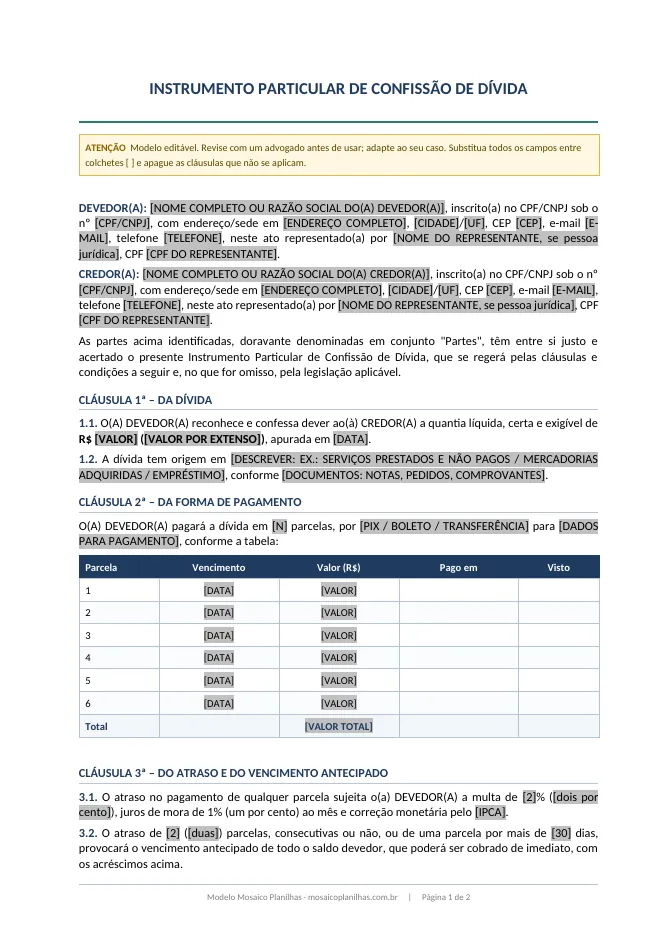 Primeira página do modelo