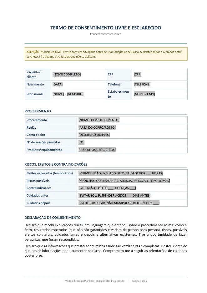 Primeira página do modelo