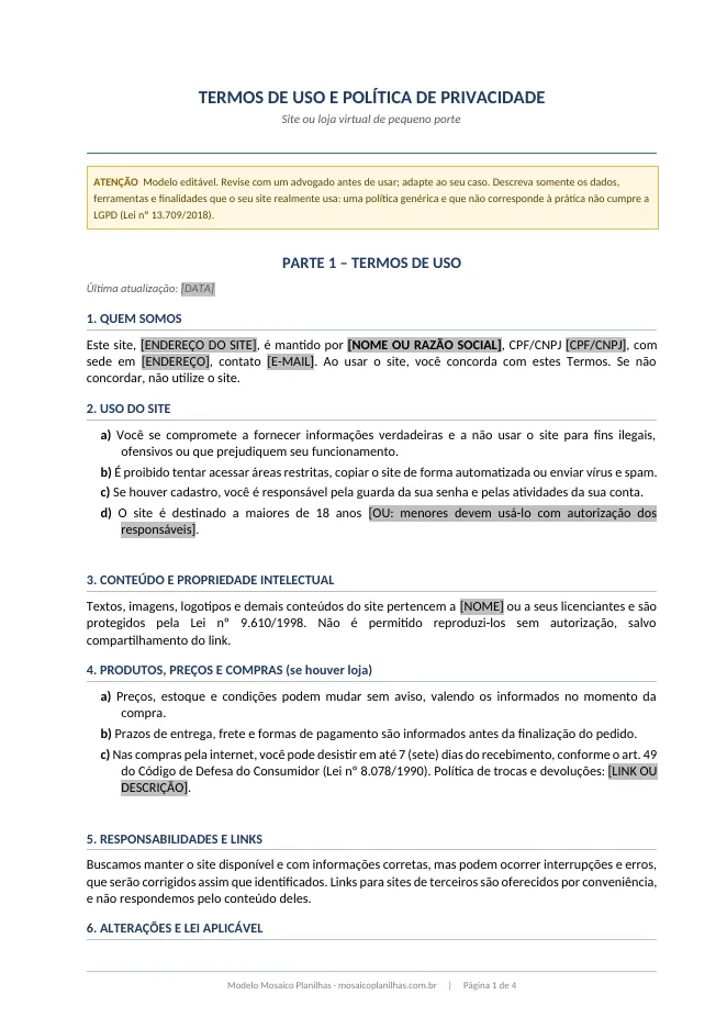 Primeira página do modelo